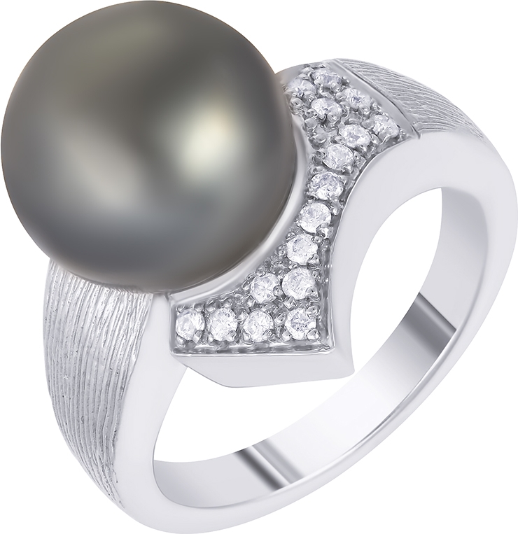 Кольцо с бриллиантами и жемчугом из белого золота (арт. 760480)