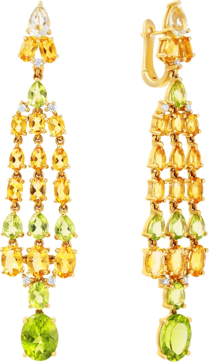 Серьги с россыпью цветных и драгоценных камней из жёлтого золота (арт. 761378)