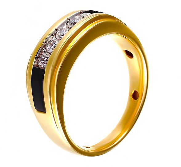 Кольцо с бриллиантами и ониксами из жёлтого золота (арт. 761421)