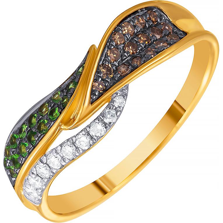 Кольцо с бриллиантами и цаворитами из жёлтого золота (арт. 766177)