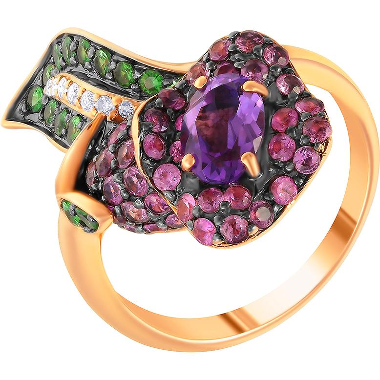 Кольцо с россыпью цветных и драгоценных камней из красного золота (арт. 766225)