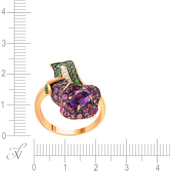 Кольцо с россыпью цветных и драгоценных камней из красного золота (арт. 766225)