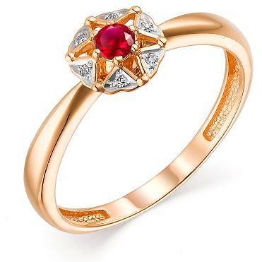 Кольцо с рубином и бриллиантами из красного золота (арт. 803277)