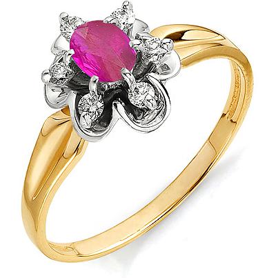 Кольцо Цветок с бриллиантами, рубином из красного золота (арт. 810084)