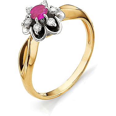 Кольцо Цветок с бриллиантами, рубином из красного золота (арт. 810206)