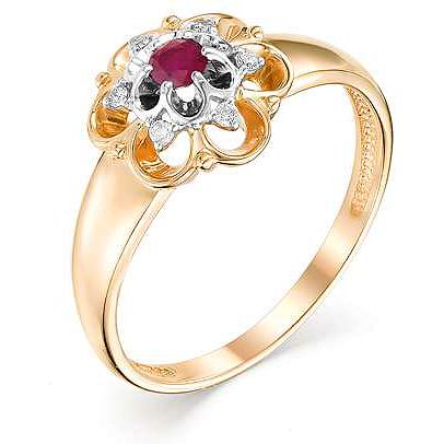 Кольцо Цветок с рубином и бриллиантами из красного золота (арт. 817830)