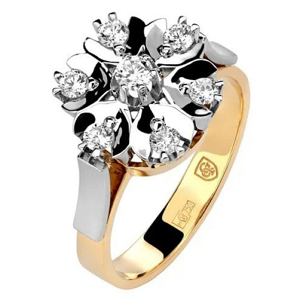 Кольцо Цветок с 7 бриллиантами из комбинированного золота 750 пробы (арт. 820556)