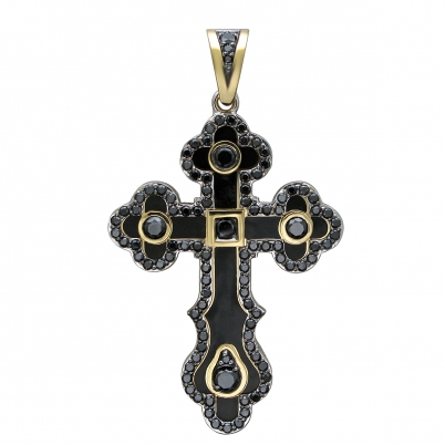 Крестик с бриллиантами и эмалью из комбинированного золота 750 пробы (арт. 821103)