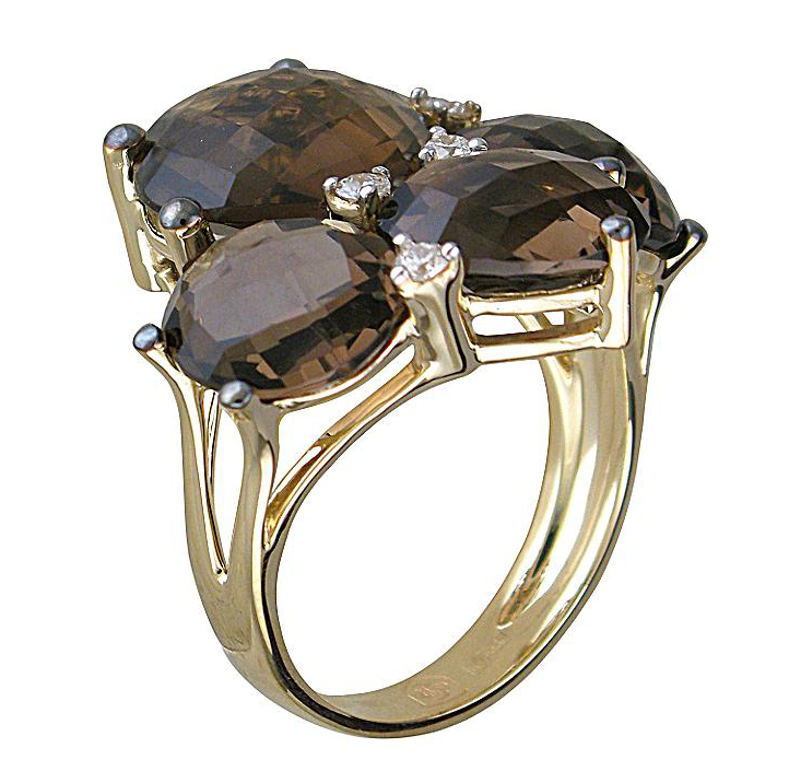 Кольцо с раухтопазами и бриллиантами из жёлтого золота (арт. 822283)