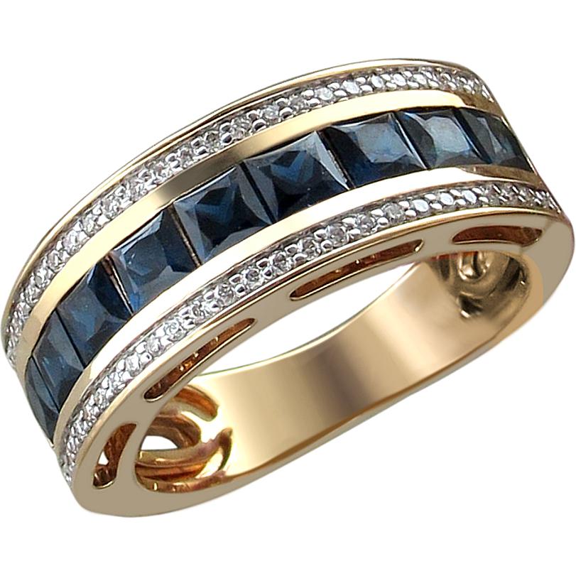 Кольцо с сапфирами и бриллиантами из жёлтого золота (арт. 824181)