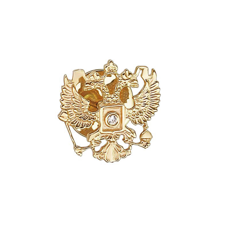 Булавка герб России с фианитом из желтого золота (арт. 831015)