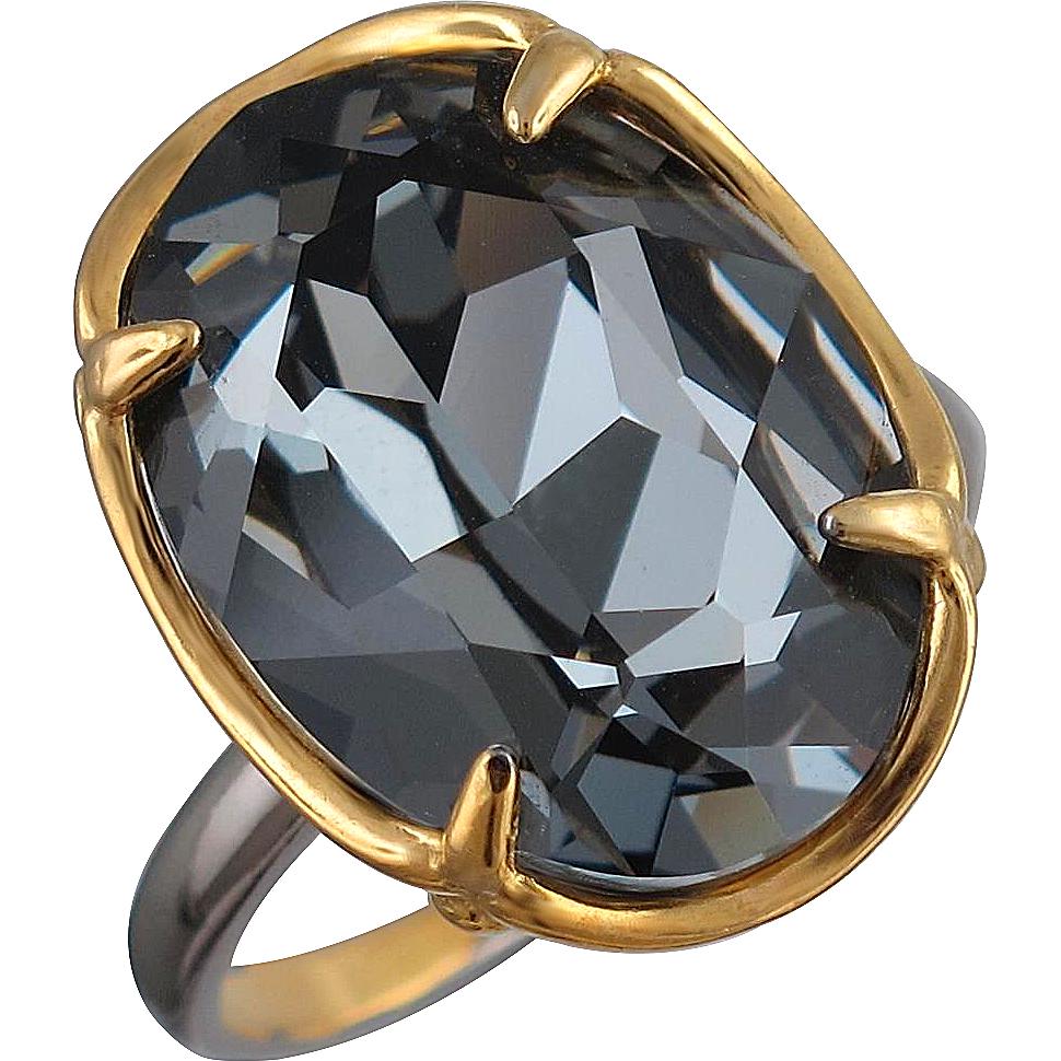 Кольцо с 1 кристаллом swarovski из чернёного серебра с позолотой (арт. 831729)