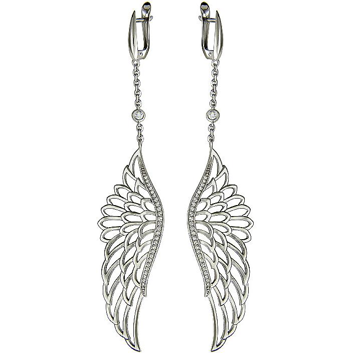 Серьги Крылья с фианитами из серебра (арт. 832385)