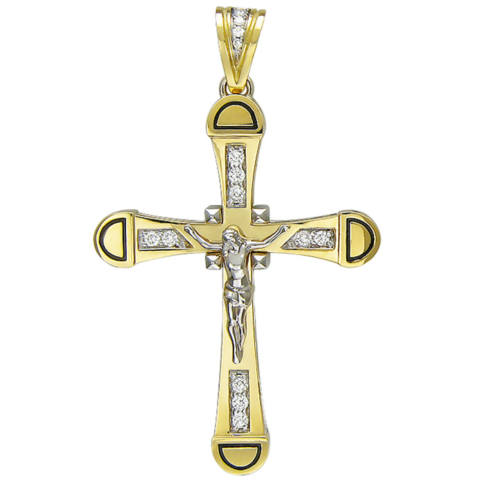 Крестик с бриллиантами из комбинированного золота 750 пробы (арт. 832679)