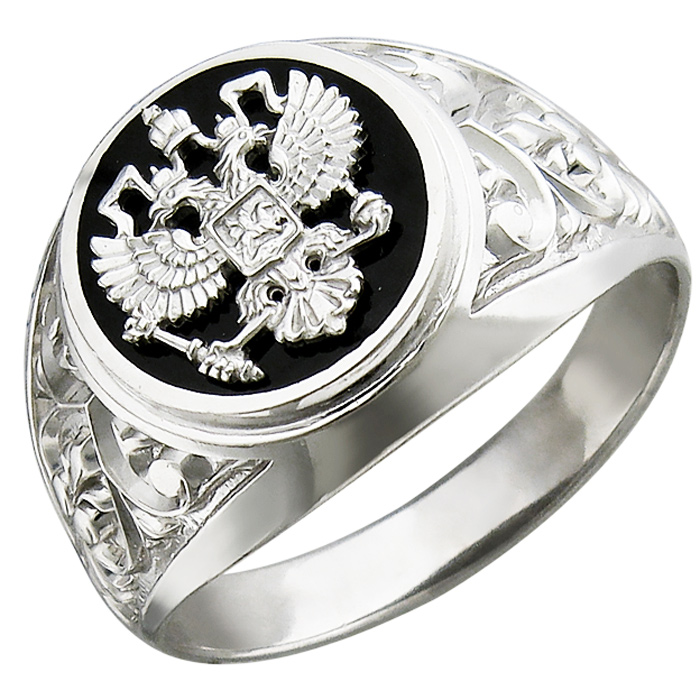 Кольцо Герб России Орел с ониксом из серебра (арт. 832827)