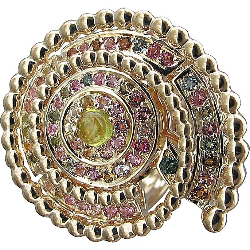 Кольцо с 78 турмалинами из жёлтого золота (арт. 833215)