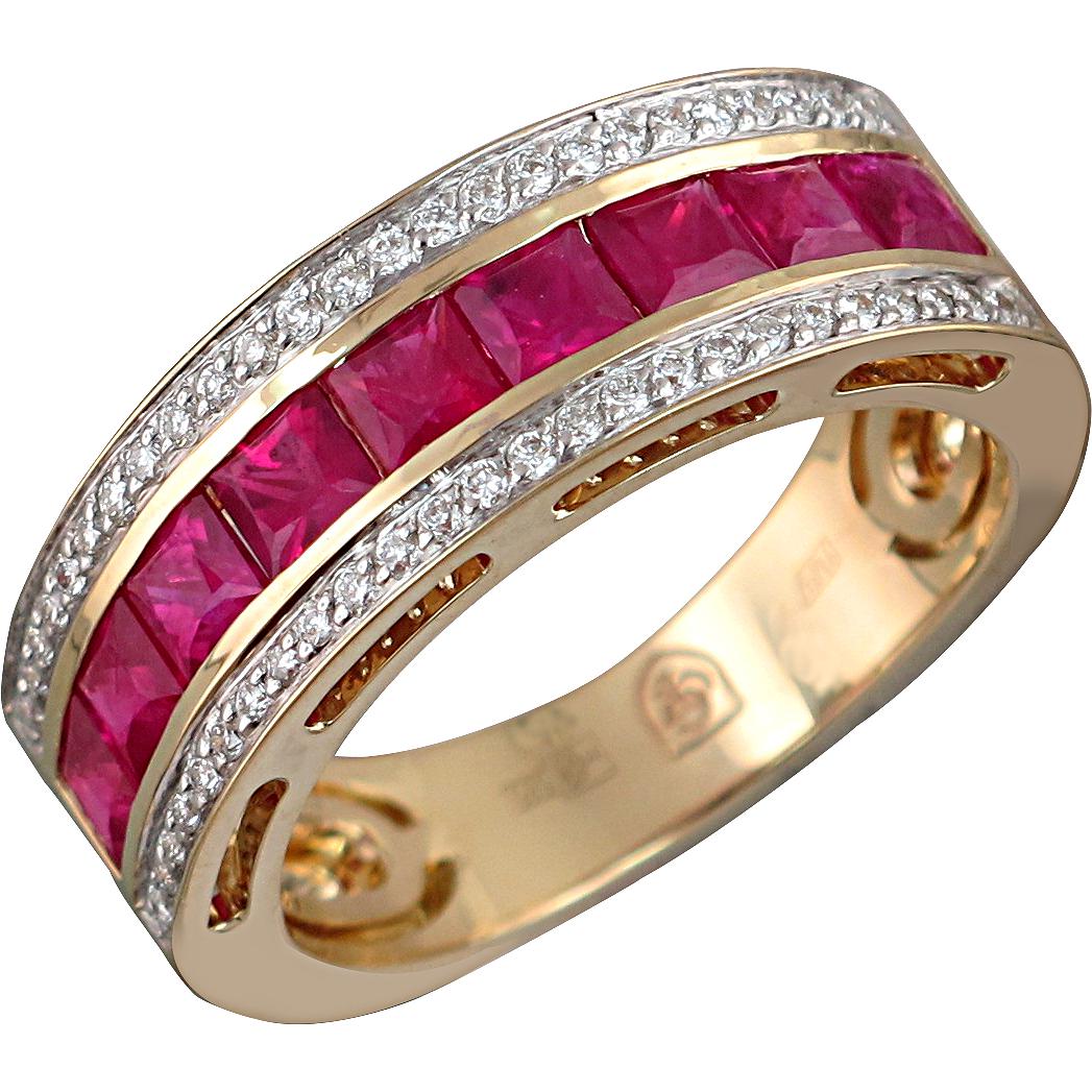 Кольцо с рубинами и бриллиантами из жёлтого золота (арт. 835113)
