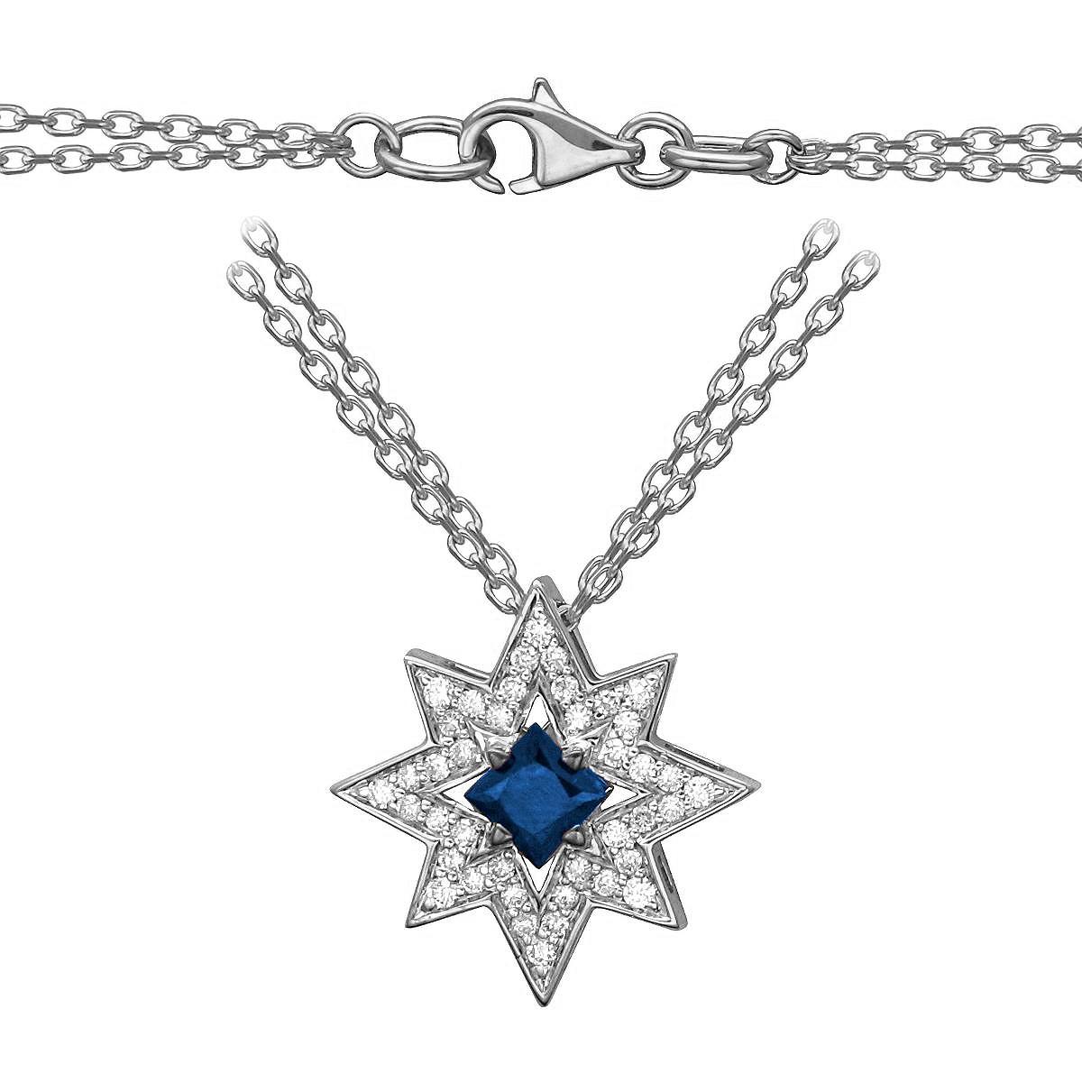 Колье Звезда с сапфиром и бриллиантами из белого золота (арт. 835215)