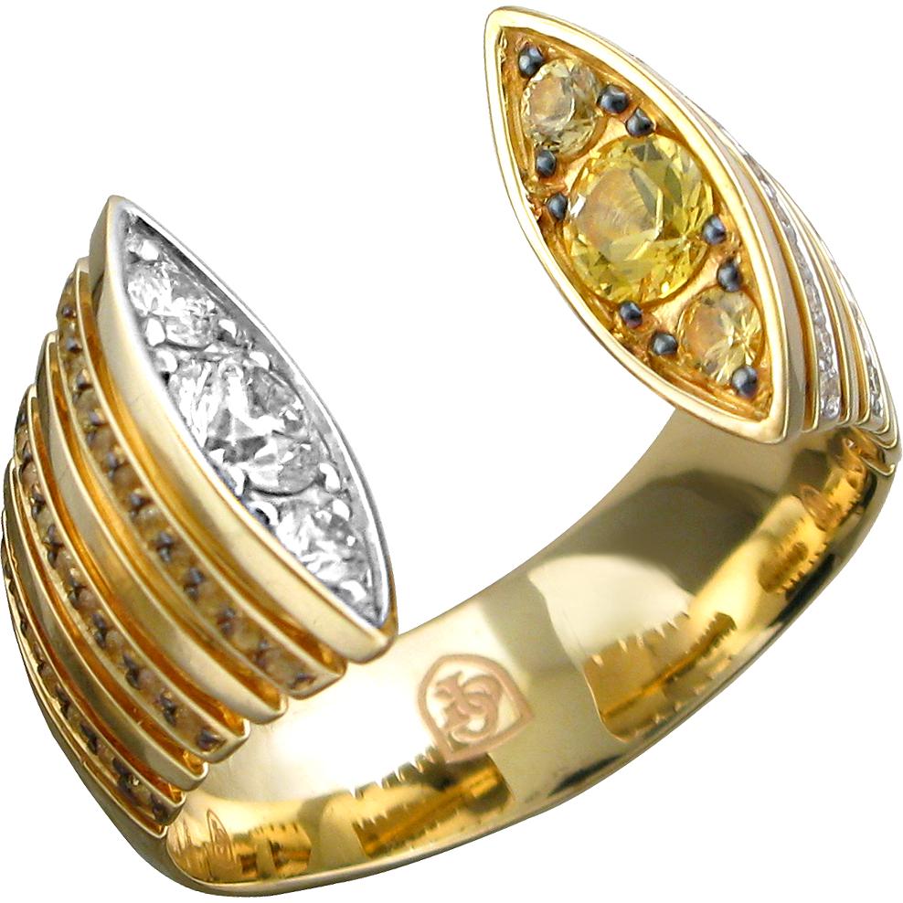 Кольцо с сапфирами и бриллиантами из жёлтого золота (арт. 835535)