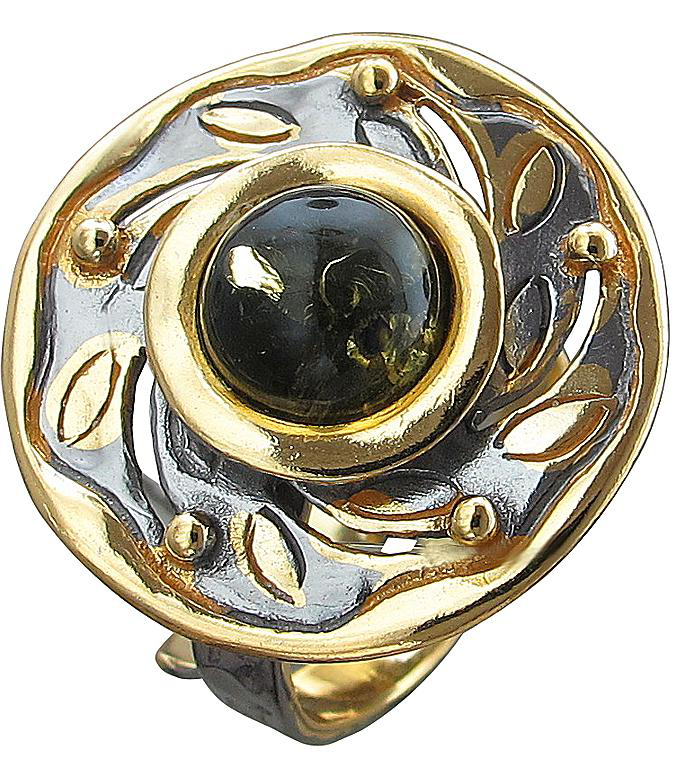Кольцо с 1 янтарем из чернёного серебра с позолотой (арт. 835557)