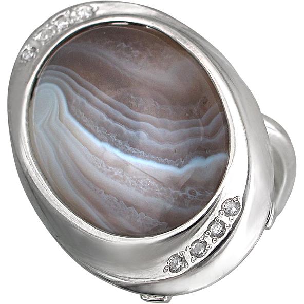 Кольцо с агатом и фианитами из серебра (арт. 836106)