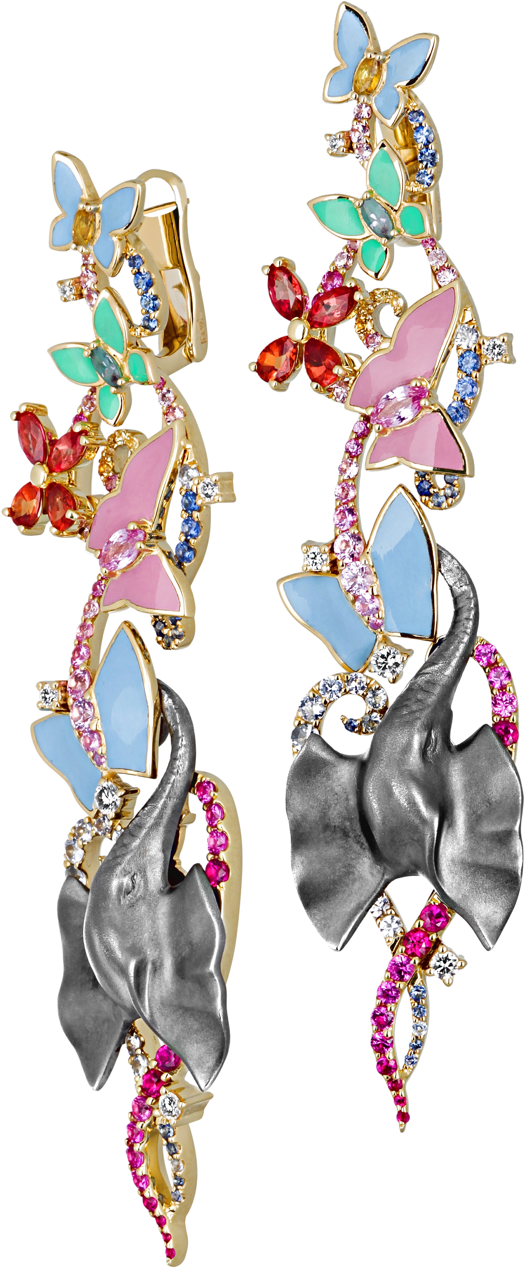 Серьги Слоны с россыпью цветных и драгоценных камней из комбинированного (арт. 838290)