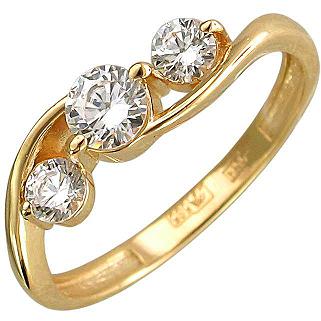 Кольцо с 3 бриллиантами из жёлтого золота 750 пробы (арт. 839179)