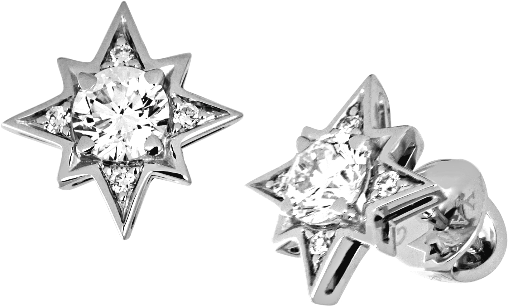 Серьги Звезды с 10 бриллиантами из белого золота 750 пробы (арт. 845058)