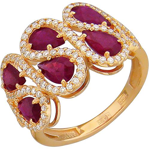 Кольцо с рубинами и бриллиантами из красного золота (арт. 845954)