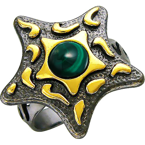 Кольцо "Звезда" с малахитами из чернёного серебра с позолотой (арт. 846396)