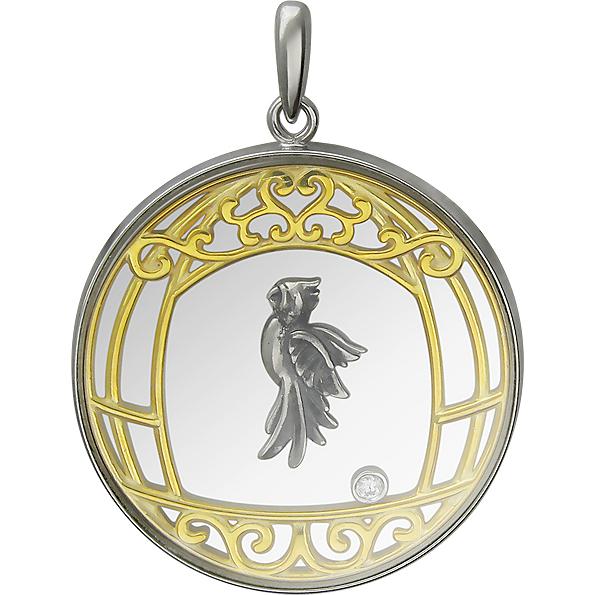 Подвеска "Попугай" с ювелирным стеклом и фианитом из чернёного серебра с (арт. 850503)