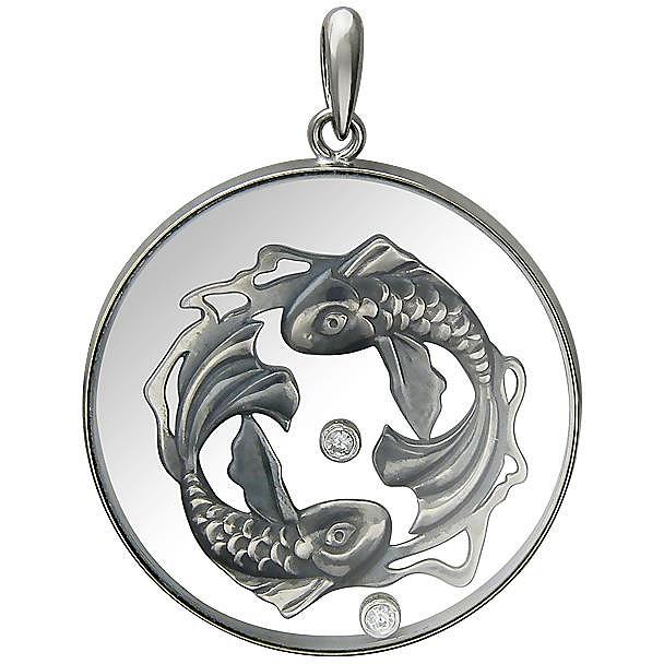 Подвеска "Рыбы" с ювелирным стеклом и фианитами из чернёного серебра (арт. 850513)