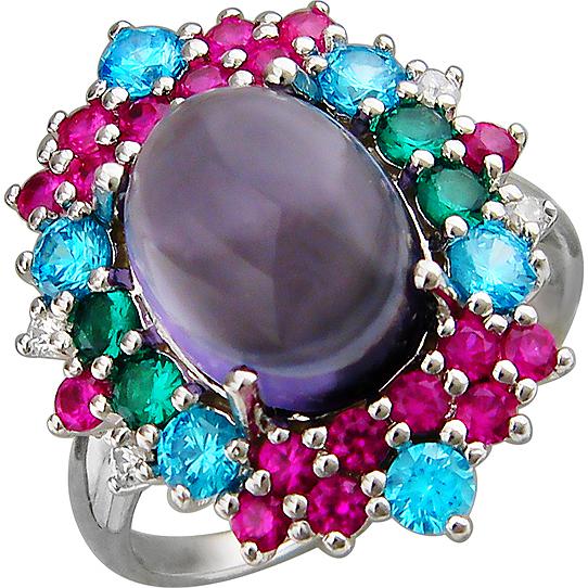 Кольцо с россыпью цветных и драгоценных камней из серебра (арт. 850800)