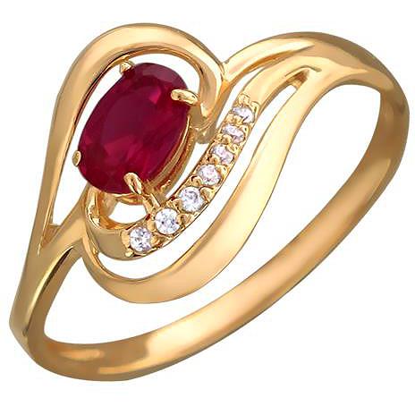 Кольцо с рубином и фианитами из красного золота (арт. 855827)