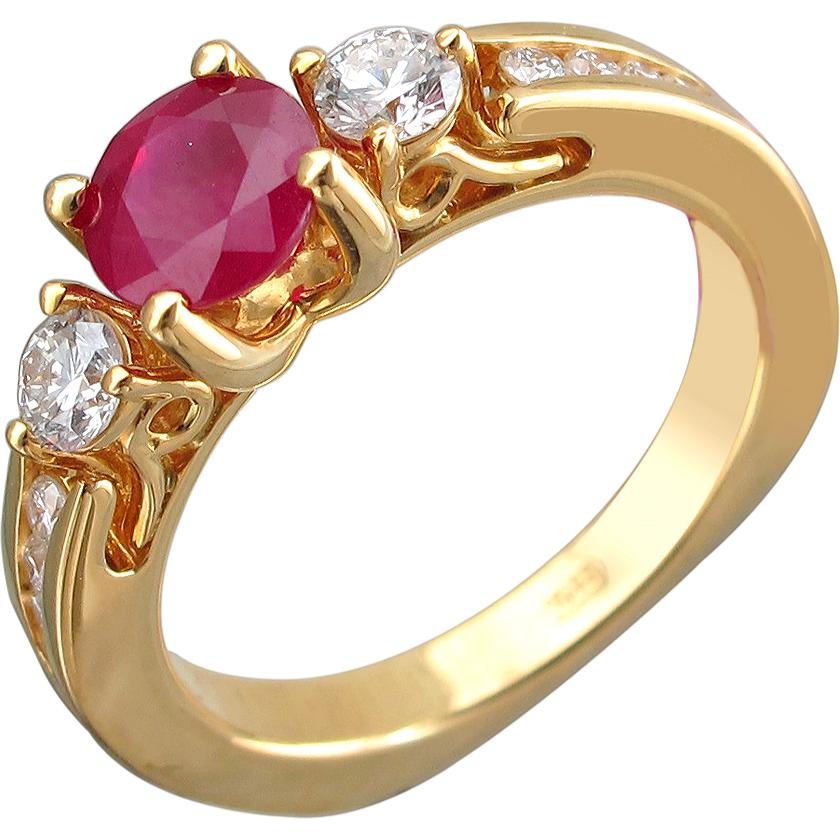 Кольцо с рубином и бриллиантами из жёлтого золота 750 пробы (арт. 866202)