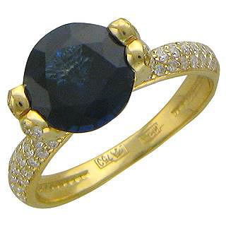 Кольцо с сапфиром и бриллиантами из жёлтого золота 750 пробы (арт. 867411)