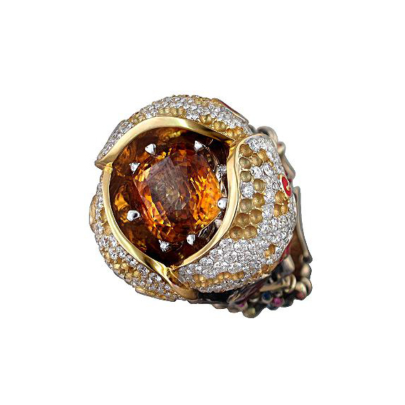 Кольцо с россыпью цветных и драгоценных камней из комбинированного золота (арт. 871384)