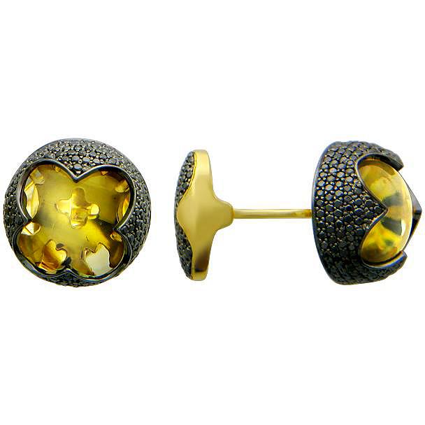 Запонки с цитринами и бриллиантами из жёлтого золота 750 пробы (арт. 872039)