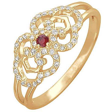 Кольцо с бриллиантами и рубином из красного золота (арт. 872092)