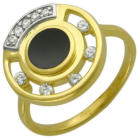 Кольцо с бриллиантами и ониксом из комбинированного золота 750 пробы (арт. 873679)