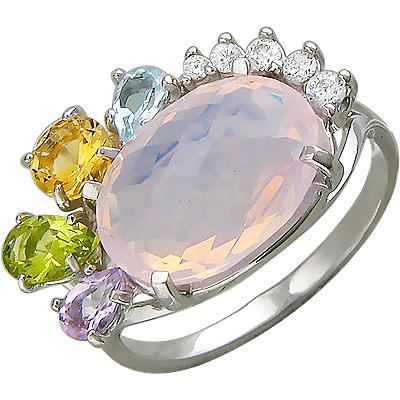 Кольцо с россыпью цветных камней из серебра (арт. 874025)