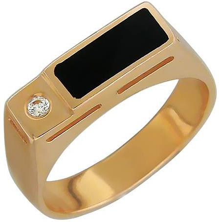 Кольцо с фианитом и ониксом из красного золота (арт. 876713)