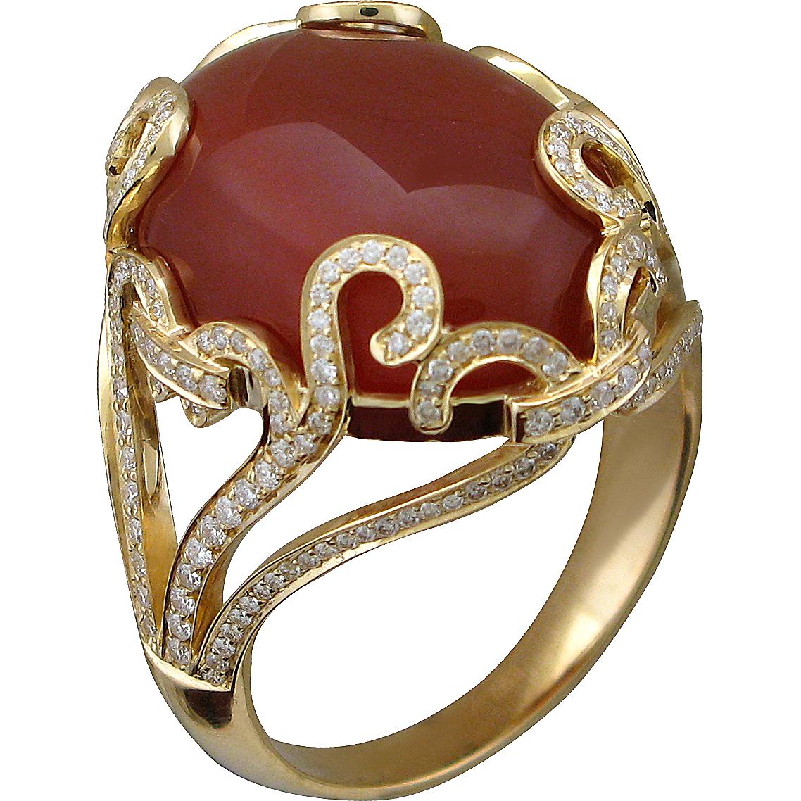 Кольцо с сердоликом и бриллиантами из жёлтого золота 750 пробы (арт. 880557)