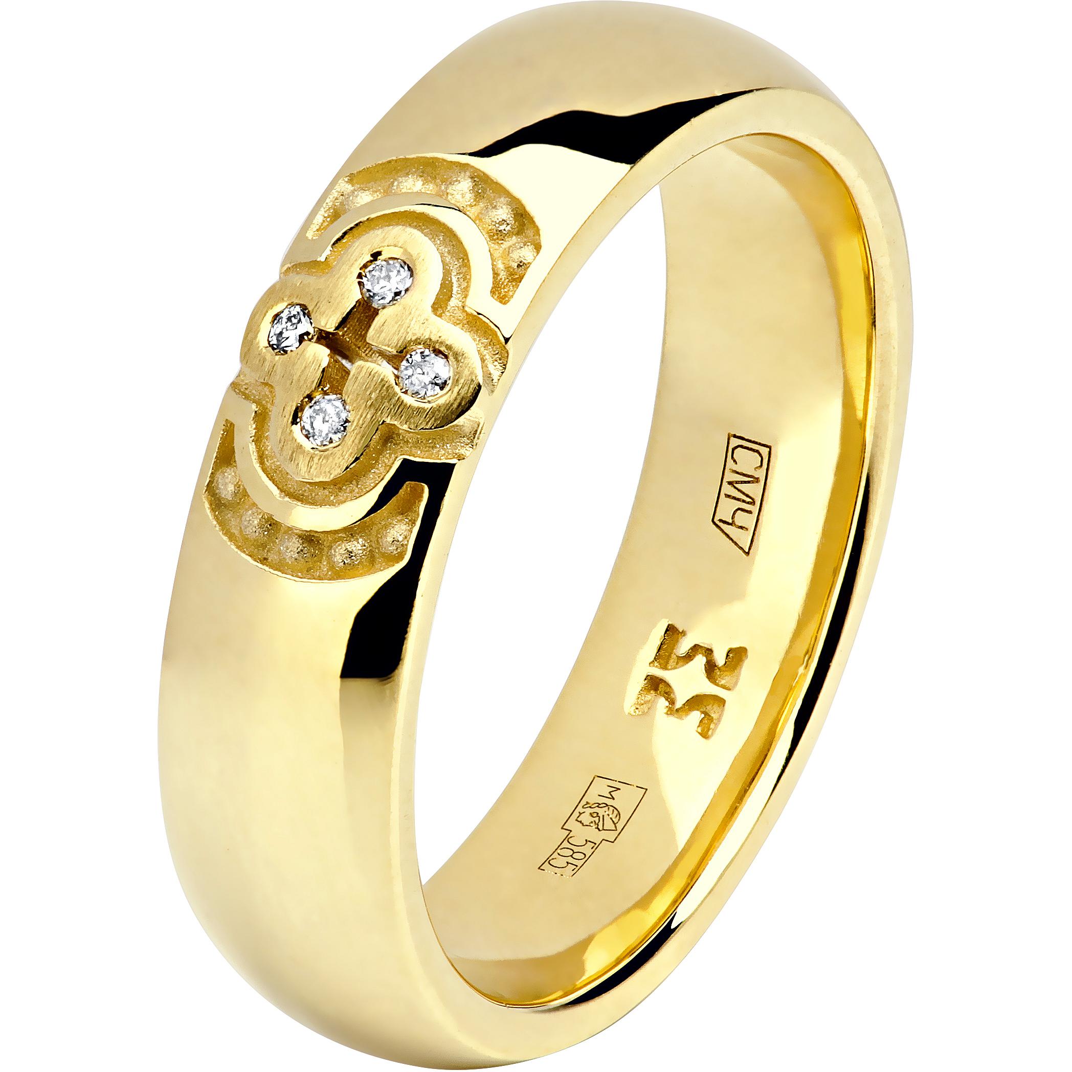 Кольцо с 4 бриллиантами из жёлтого золота (арт. 890341)
