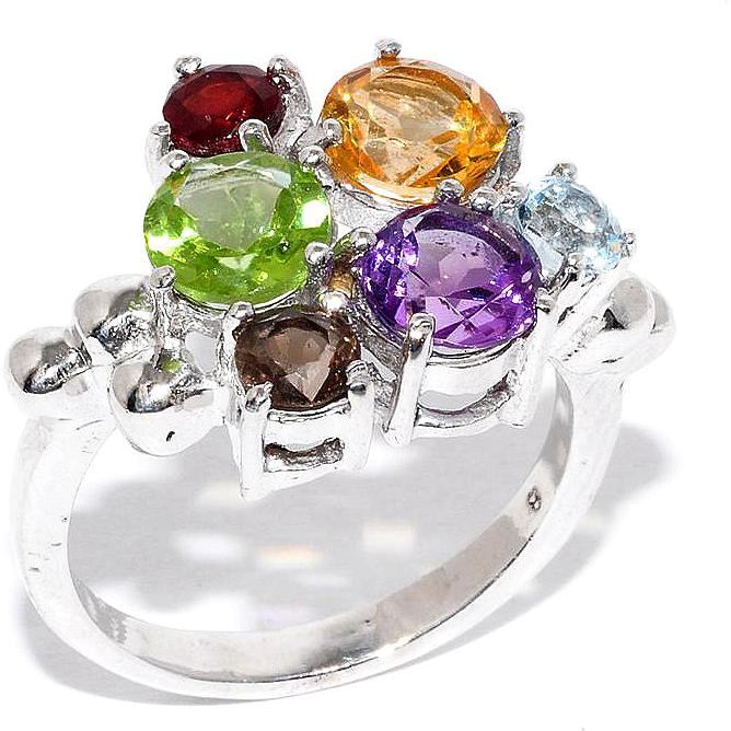 Кольцо с россыпью цветных камней из серебра (арт. 907352)