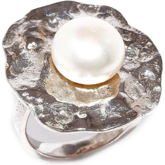 Кольцо Цветок с жемчугом из серебра (арт. 908595)