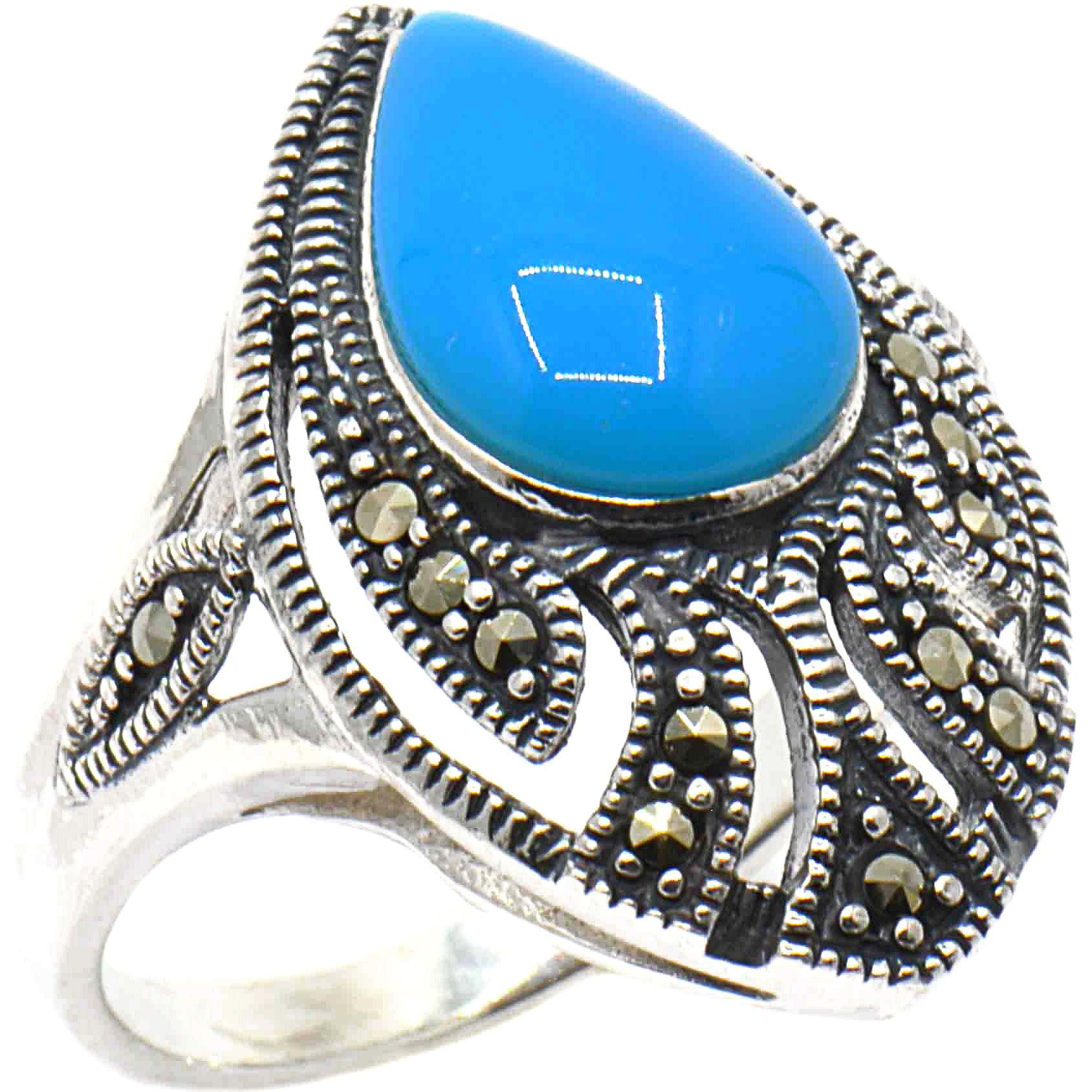 Кольцо с марказитами и бирюзой из серебра (арт. 909628)