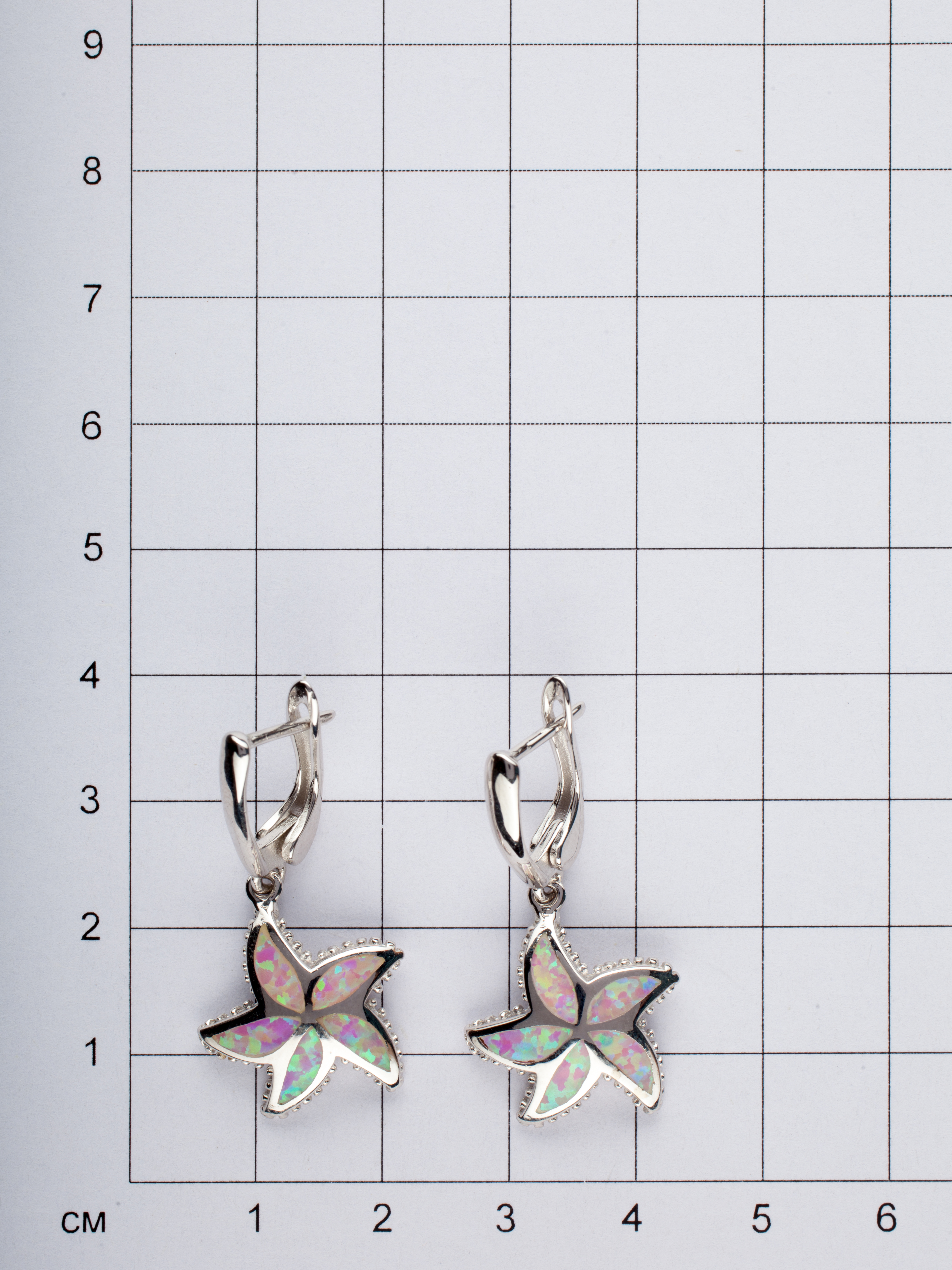 Серьги Морские Звёзды с опалами из серебра (арт. 2144297)