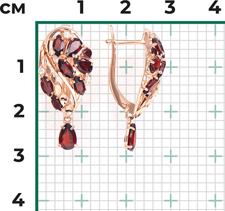 Серьги с гранатами и фианитами из красного золота (арт. 2210503)