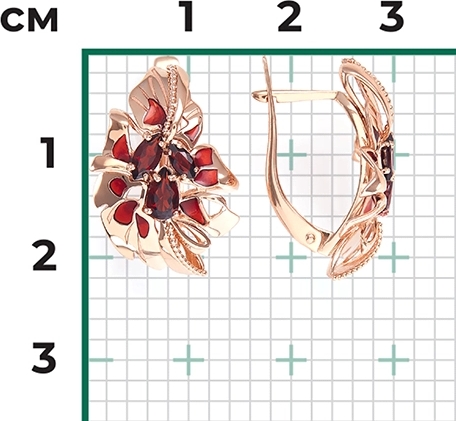 Серьги с гранатами и эмалью из красного золота (арт. 2210573)